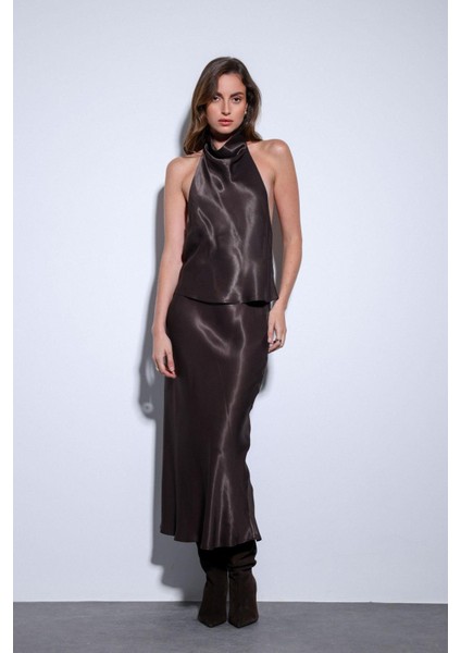 Kahve Saten Halter Kadın Top fiyatları