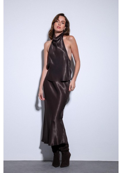 Kahve Saten Halter Kadın Top fırsatları