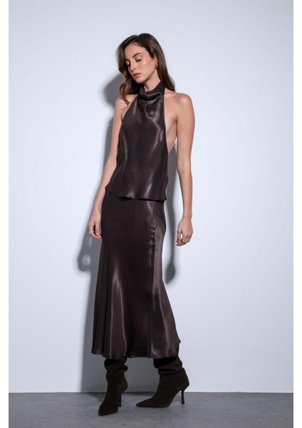 Kahve Saten Halter Kadın Top indirimleri