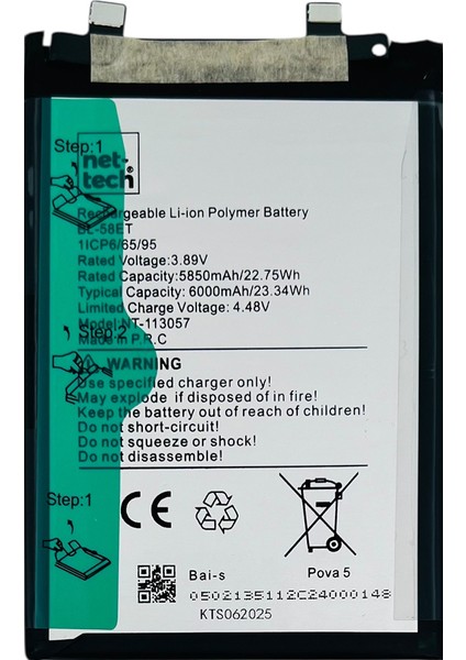 Teknonet Tecno Pova 5 Uyumlu Nettech 6000 Mah Batarya