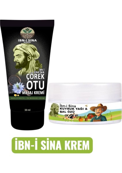 Ibn-I Sina Çörek Otu Kremi 50 ml + Ibn-I Sina Kuyruk Yağı Bal Özü 50 ml Bitkisel Ağrı Masaj Kremleri