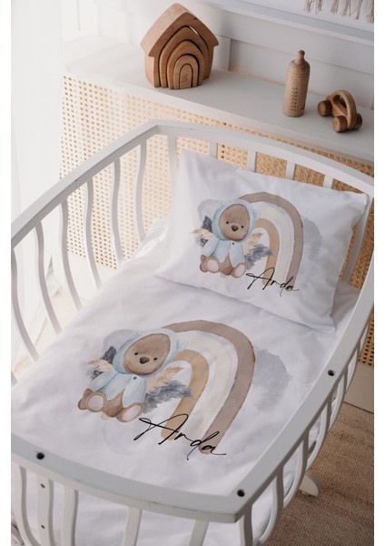 %100 Pamuk Saten Anne Yani Beşik Nevresim Takımı Ayıcık