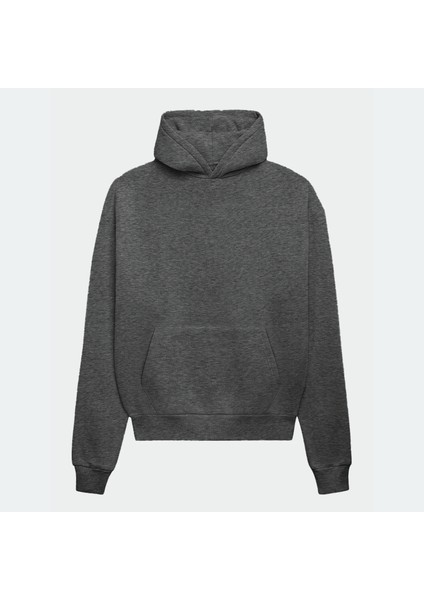 Unisex Şardonlu Kapüşonlu Kanguru Cepli Relaxed Fit Sweatshirt Füme Antrasit modelleri