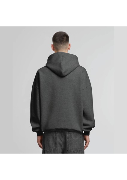 Unisex Şardonlu Kapüşonlu Kanguru Cepli Relaxed Fit Sweatshirt Füme Antrasit indirimleri