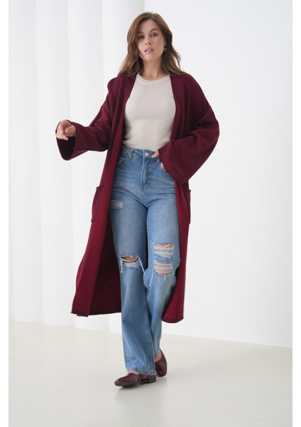 Kadın Tesettüre Uygun Maxi Boy Uzun Kol Cepli Spor Şık Triko Ceket indirimleri