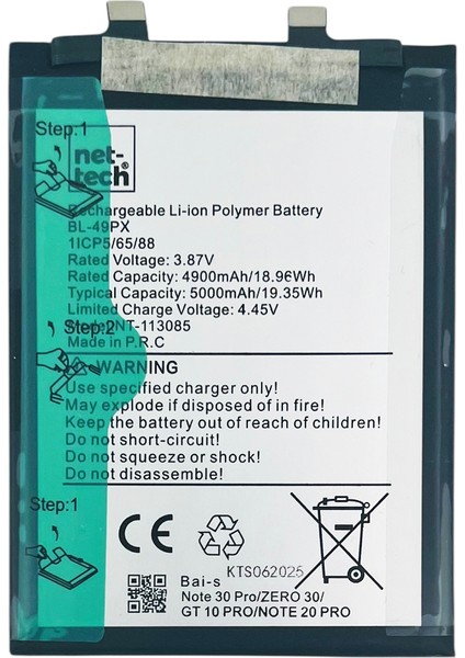 Teknonet Infinix Note 30 Pro Uyumlu Nettech BL-49PX 5000 Mah Batarya