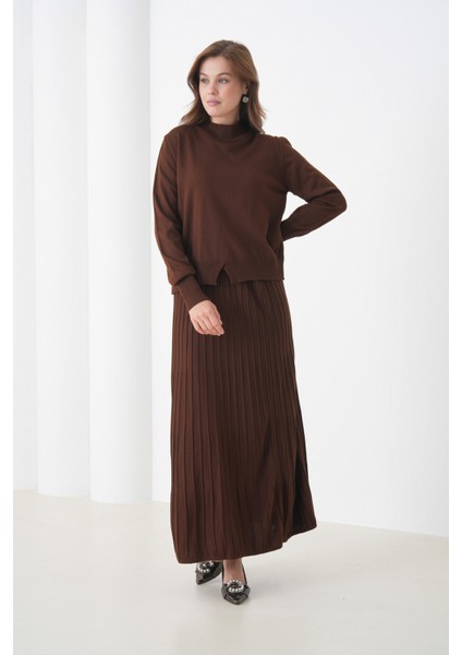 Kadın Pileli Etek Kazağı V Tasarım Tesettüre Uygun Örgü Triko Etek Kazak Takım fiyatları