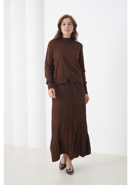 Kadın Pileli Etek Kazağı V Tasarım Tesettüre Uygun Örgü Triko Etek Kazak Takım modelleri