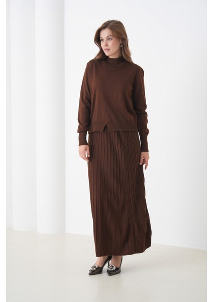 Kadın Pileli Etek Kazağı V Tasarım Tesettüre Uygun Örgü Triko Etek Kazak Takım indirimleri