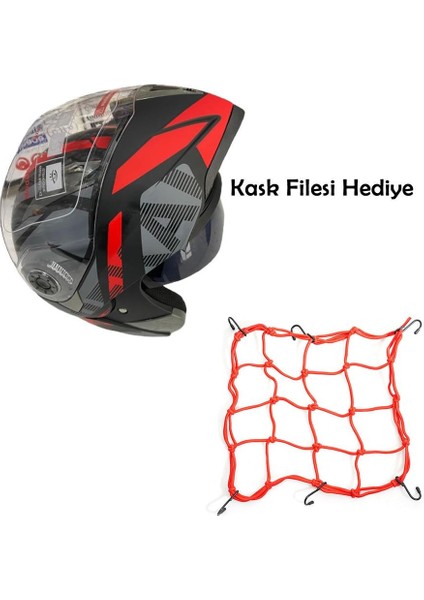 Çene Açılır Güneş Vizörlü Motosiklet Kaskı Kırmızı L Beden Baş Çevresi: 59-60CM