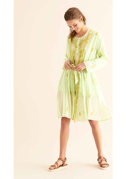 İşlemeli Açık Kimono Açık Yeşil Y9962101_436 fiyatları