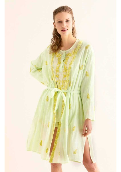 İşlemeli Açık Kimono Açık Yeşil Y9962101_436 fırsatları