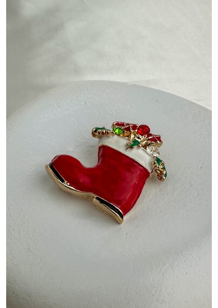 Yılbaşı Özel Topçuk Detay Kırmızı Çorap Broş (4cm)