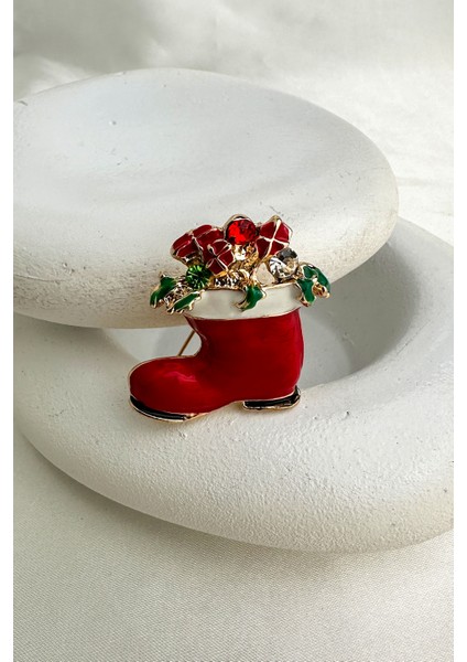 Yılbaşı Özel Topçuk Detay Kırmızı Çorap Broş (4cm) modelleri