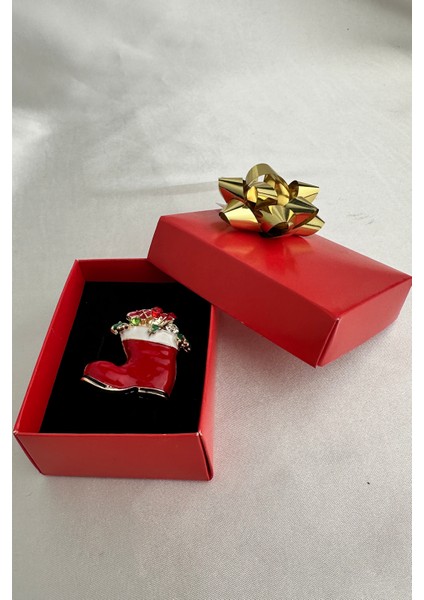 Yılbaşı Özel Topçuk Detay Kırmızı Çorap Broş (4cm) fırsatları