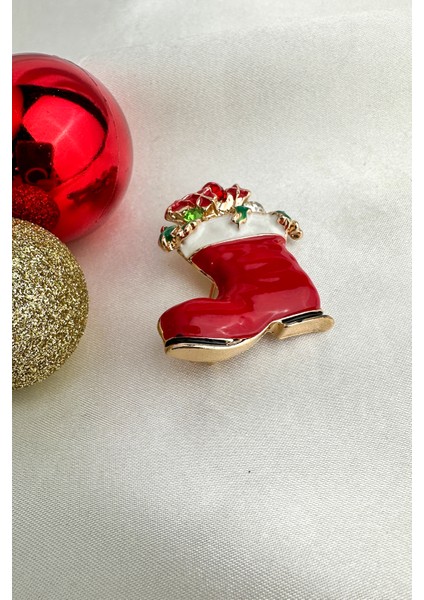 Yılbaşı Özel Topçuk Detay Kırmızı Çorap Broş (4cm) indirimleri