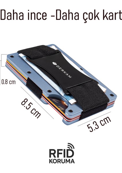 Derkam Minimalist Cüzdan & Kartlık - Erkek Kartlık | RFID Korumalı Alüminyum Kartlık | T-Blue fiyatları