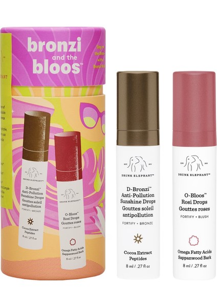 Bronzi And The Bloos™ - Bronzlaştırıcı Serum ve Gül Serumu Içeren Yüz Bakım Seti 8 ml + 8 ml + 1.5 ml