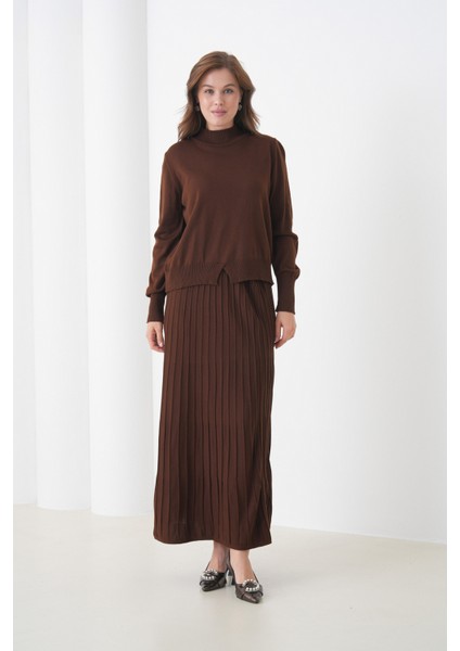 Kadın Pileli Etek Kazağı V Tasarım Tesettüre Uygun Örgü Triko Etek Kazak Takım fırsatları