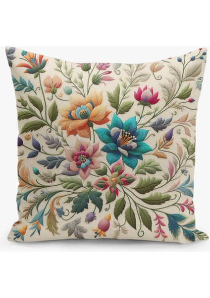 4 Lü Çift Taraflı Dijital Baskı Kırlent Kılıfı Nakış Görünümlü Çiçek Desenli fiyatları