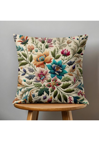 4 Lü Çift Taraflı Dijital Baskı Kırlent Kılıfı Nakış Görünümlü Çiçek Desenli fırsatları