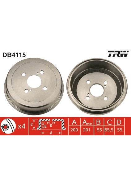 ARKA FREN KAMPANASI COROLLA/SW 1992-1997 EE101-111/AE101-111/AE102/CE110 200X201X55X66 4-2D 4243120250 4243112130 4243112180