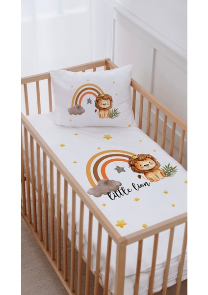%100 Pamuk Anne Yanı Beşik Nevresim Takımı (60X100) Gökkuşağı Aslan
