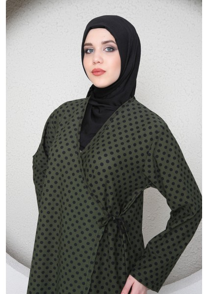 Kruvaze Yandan Bağlamalı Kadın Namaz Elbisesi Sabahlık Puantiye Desenli fiyatları
