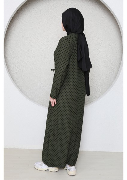 Kruvaze Yandan Bağlamalı Kadın Namaz Elbisesi Sabahlık Puantiye Desenli modelleri