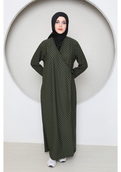Kruvaze Yandan Bağlamalı Kadın Namaz Elbisesi Sabahlık Puantiye Desenli fırsatları