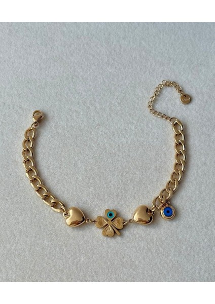 Çelik Kalp Yonca Bileklik Hediyelik