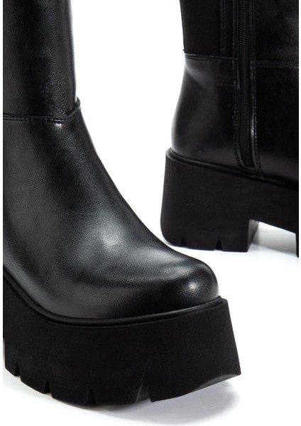 Suins Henna Model Platform Kadın Siyah Arkası Lastikli Çizme fırsatları