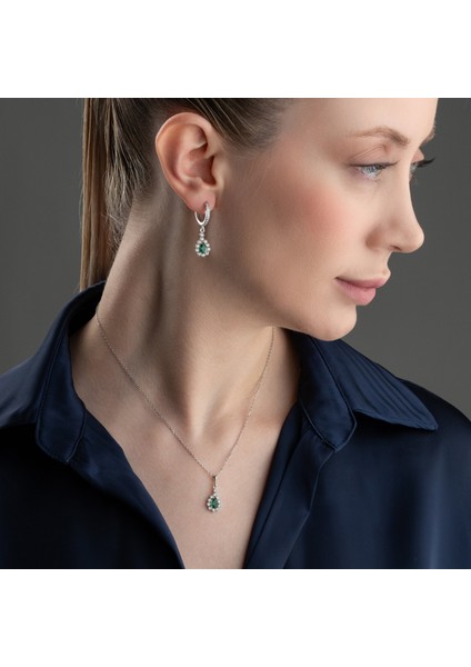 925 Ayar Gümüş Yeşil Damla Taşlı Set indirimleri