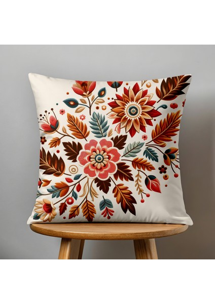 4 Lü Çift Taraflı Dijital Baskı Kırlent Kılıfı Nakış Görünümlü Çiçek Desenli modelleri