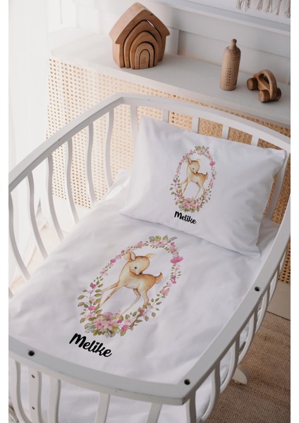 %100 Pamuk Saten Isme Özel Isimli Anne Yanı Beşik Nevresim Takımı Ceylan