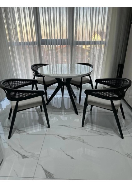 Yuvarlak Ahşap Masa Takımı Bohem 4 Kişilik Mutfak Masa Sandalye Takımı Iskandinav fiyatları