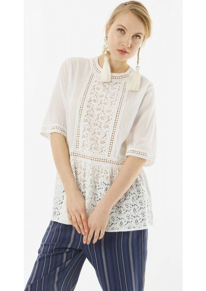 Dantel Detaylı Kadın Bluz Beyaz Y9965103_002
