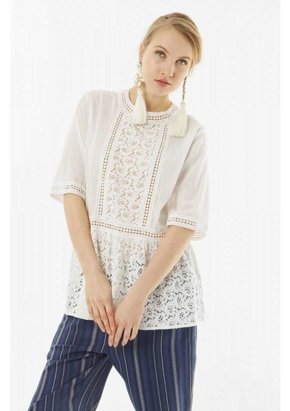 Dantel Detaylı Kadın Bluz Beyaz Y9965103_002