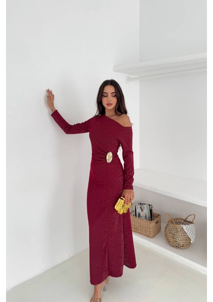 Kadın Tek Omuz Uzun Kollu Tokalı Maxi Elbise NBK4361 fiyatları