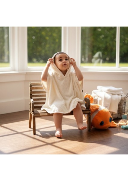 Organik %100 Pamuk Kapüşonlu Plaj Çocuk Bebek Panço Bornoz Banyo Havlu + Kundak Havlu Hediyeli fiyatları