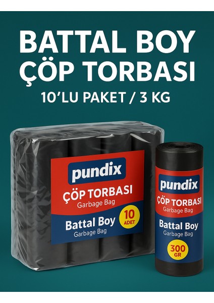 Pundıx Battal Boy Çöp Torbası 75X90 cm (10’lu Rulo – Opp Ambalajlı – Toplam 3 Kg) | Dayanıklı, Sızdırmaz ve Geniş Hacimli Çöp Poşeti fiyatları