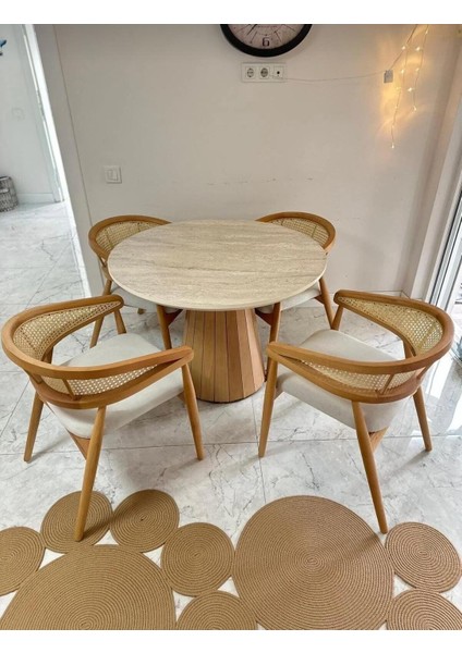 Yuvarlak Ahşap Masa Takımı Bohem 4 Kişilik Mutfak Masa Sandalye Takımı Iskandinav fiyatları