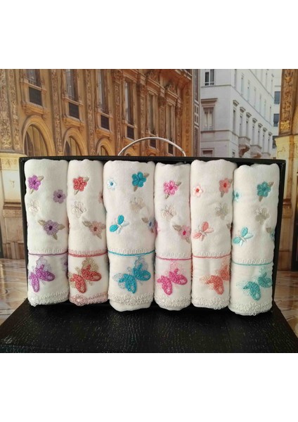 %100 Pamuklu 50×90 Ağır Nakışlı Güpürlü Lüx Kutulu Çeyizlik El ve Yüz Havlusu