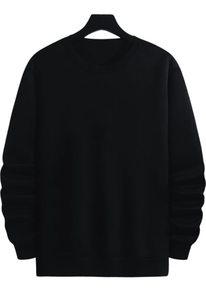 Erkek Düz Siyah Baskısız Bisiklet Yaka Oversize Sweatshirt Sweat Erkek Spor Gym Fitness Sweatshirt indirimleri