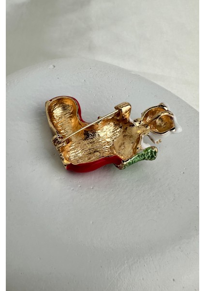 Yılbaşı Özel Kedi Detay Kırmızı Mineli Noel Çorap Broş (4cm) fiyatları