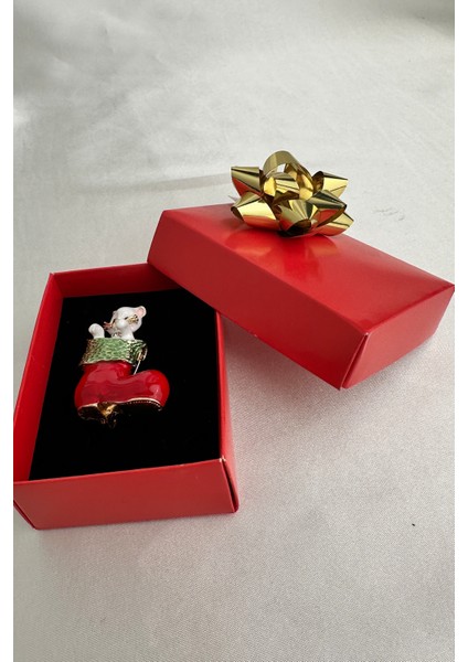 Yılbaşı Özel Kedi Detay Kırmızı Mineli Noel Çorap Broş (4cm) fırsatları