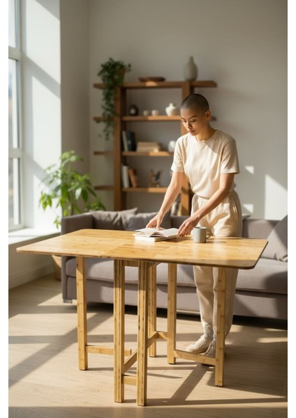 Katlanır Kanatlı Masa Yemek Masası Çalışma Masası Mutfak Masası Bambu