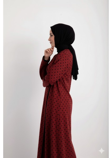 Kruvaze Yandan Bağlamalı Kadın Namaz Elbisesi Sabahlık Puantiye Desenli modelleri