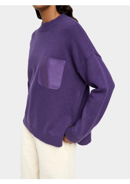 Deri Efektli Cepli Örme Kazak modelleri