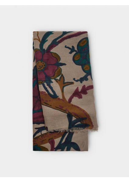 Yünlü Çiçek Desenli Şal
